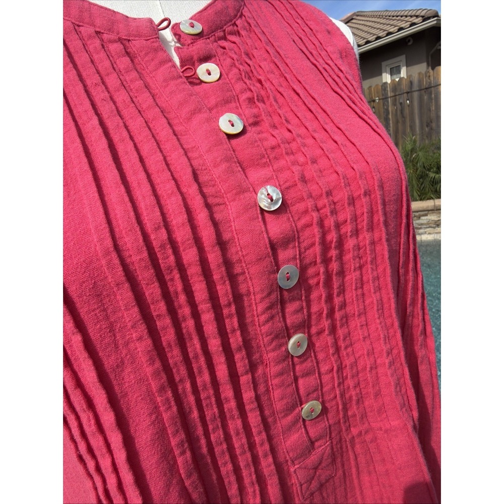 Quince Shift Mini Dress Hot Pink Cotton Gauze Sleeveless Pintuck Cotton L - Picture 8 of 8